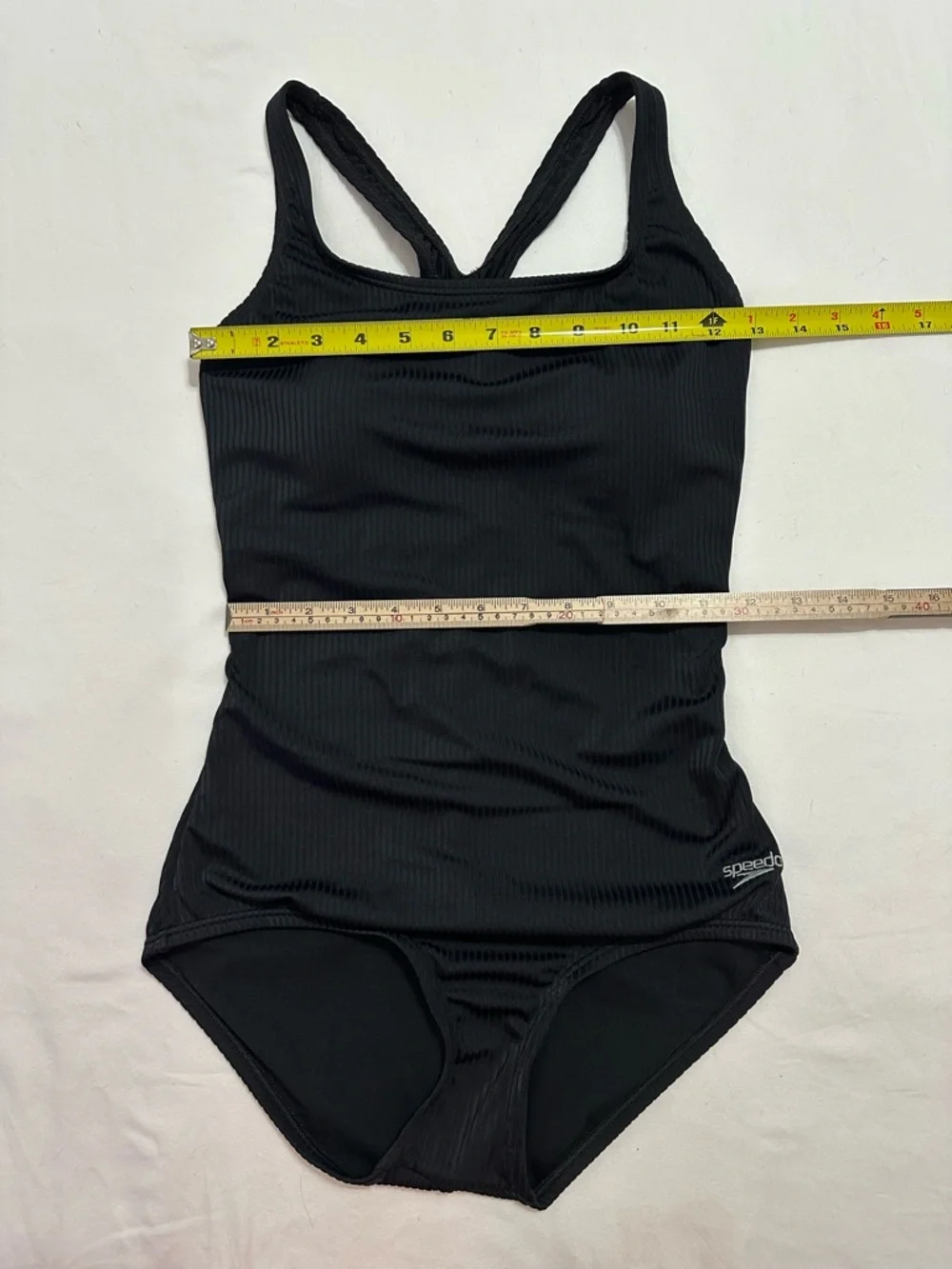BLACK RIBBED ONE PIECE SWIMSUIT RACERBACK WOMENS SMALL ATHLETIC MODERATE CUT